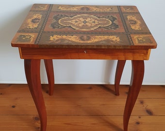 Side table inlaid dressing table music box Mid Century