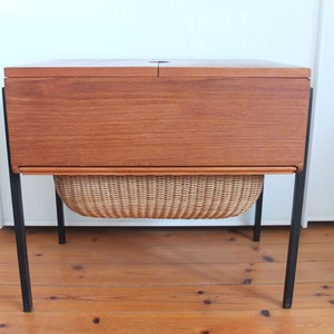 sewing box wooden sewing box Teak Danish Design sewing cabinet sewing basket table side table cabinet mid century retro vintage