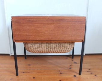 sewing box wooden sewing box Teak Danish Design sewing cabinet sewing basket table side table cabinet mid century retro vintage