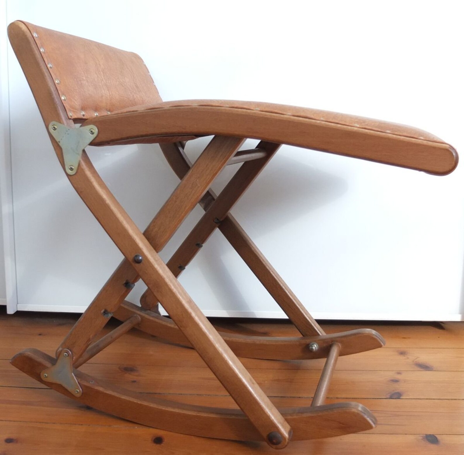 Footstool Rocking Stool Leather Optics Wood Mayer Germany - Etsy