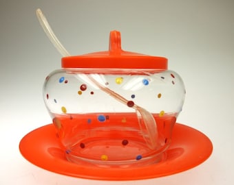 Marmeladenglas cuve de confiture verre coloré Cuillerée de verre rétro-verre anniversaire anniversaire d’enfant point de jam pot 60'er ans