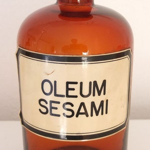Farmacéutico Botella Farmacia Vidrio Marrón Vidrio Farmacéutico Oleum Sesami Vintage retro botella de farmacia
