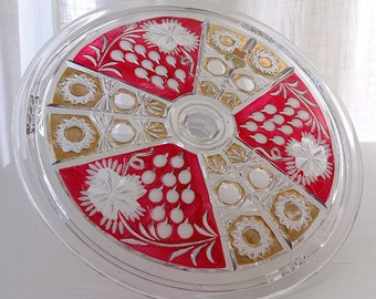 ＊ANNA＊Antique cake plate・* ② Anna Hütte Vintage Crystal Floral Cake Plate Flower Red Panels