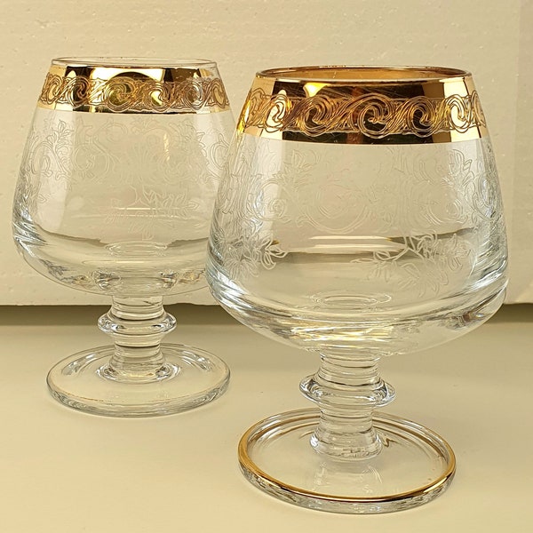 Cognac brandy glasses with silver border and engraved drinking glasses glasses 60's