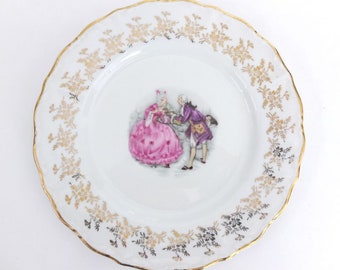 Plato de la torta plato de la placa coleccionable tradición CNP Francia deco plato oro borde romántico motivo vintage shabby