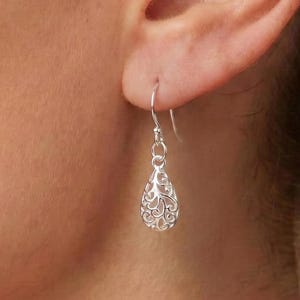 Sterling Silver Filigree Teardrop Earrings: 925 Silver