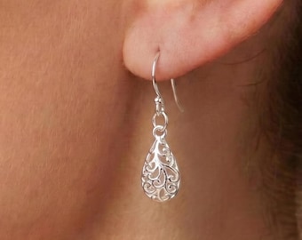 Sterling Silver Filigree Teardrop Earrings: 925 Silver