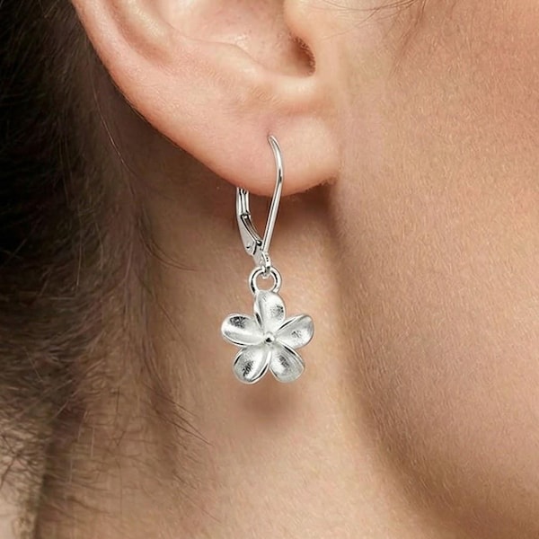 Sterling Silver Flower Leverback Earrings: Floral Blossom Jewelry