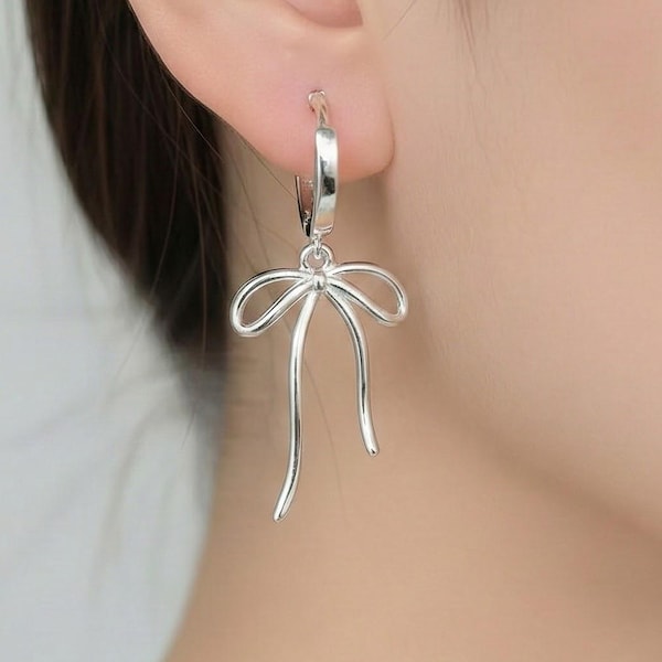 Sterling Silber Schleifen Hoop Ohrringe: Glänzender 925 Silber Knoten