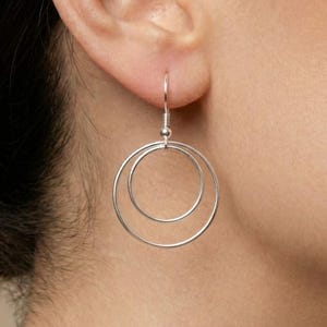 Sterling Silver Double Circle Earrings: Minimalist Wire Jewelry