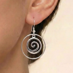 Sterling Silver Swirl Circle Drop Earrings: Nautilus Spiral Design