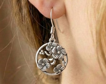 Sterling Silver Flower Dangle Earrings: Floral Blossom Jewelry