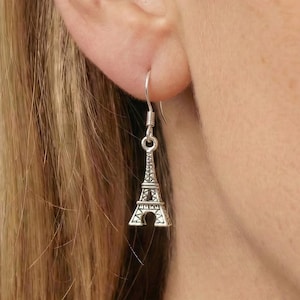 Sterling Silver Eiffel Tower Drop Earrings: France Travel Jewelry