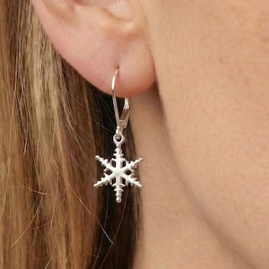 Sterling Silver Snowflake Leverback Earrings: Winter Jewelry