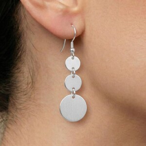 Sterling Silver Disc Drop Earrings, Triple Circle Earrings, Minimalist Geometric Jewelry, Modern Everyday Dangles, Boho Gift for Her