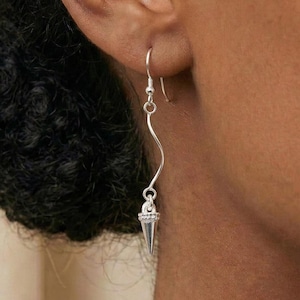 925 Sterling Silver Wavy Drop Earrings, Geometric 3D Cone Dangle, Minimalist Swirl Spike Jewelry Gift