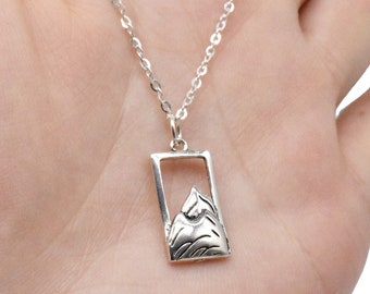 Sterling Silver Mountain Necklace, 925 Silver Mountain Necklace, Hill Necklace Chain, Mountain Range Charm w/ Cable Chain 16 18 20 inches