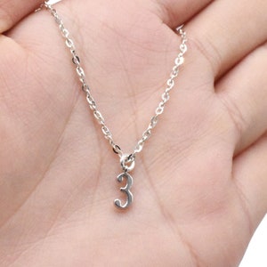 Sterling Silver Number Necklace, 925 Silver Number Necklace, Number Clip Charm Rhodium Plated w/ Cable Chain 16 18 20 22 24 26 28 Inches