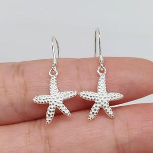 Sterling Silver Starfish Earring, 925 Silver Starfish Drop Earring, Star Fish Earring, Ocean Dangle Earring, Starfish Charm Earring Wire