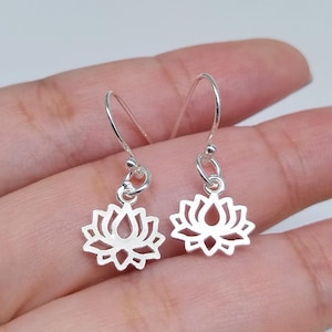 Sterling Silver Lotus Earring, 925 Silver Lotus Earring, Lotus Ear Wire, Lotus Flower Earring, Lotus Charm Earring, Lotus Drop Earring