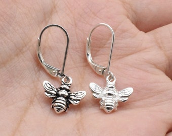 Sterling Silver Bee Earrings, 925 Silver Bee Earrings, Bumble Bee Earrings, Bee Drop Earrings, Honey Bee with Ear Wire, Earring Hooks