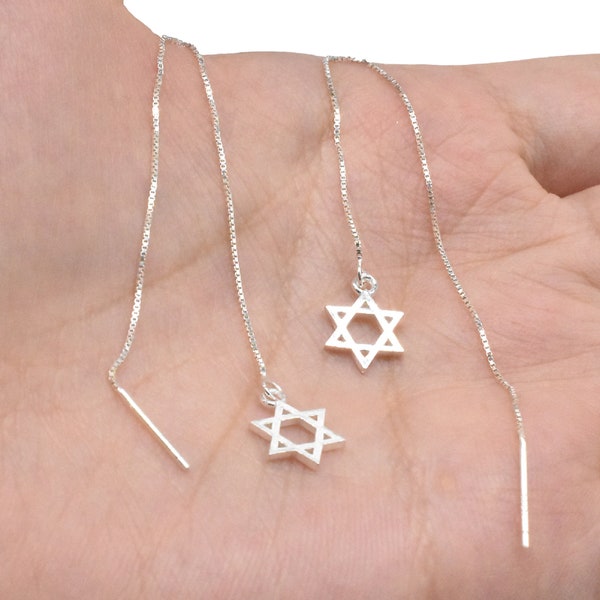 Sterling Silver Star of David Earring Threader, 925 Silver David Star Earring, David Star Box Chain Ear Thread 70mm 110mm