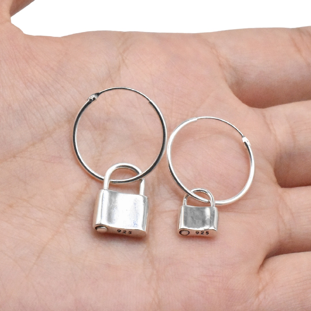 1 Pair Sterling Silver Lock Earrings, 925 Silver Lock Earring, Padlock