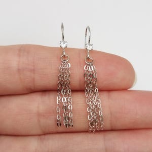 Sterling Silver Tassel Earring with Rhodium Plated, 925 Silver Chain Tassel Earring, Tassel Charm Earring, Tassel Ear Wire Earring