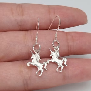 Sterling Silver Unicorn Earrings, 925 Silver Unicorn Earring, Horse Earring, Animal Earring, Unicorn Charm Earring, Shiny Horse Earring Wire