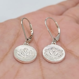Sterling Silver Lotus Leverback Earrings: Yoga Jewelry