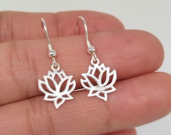 Orecchini Pendenti A Goccia In Argento 925 A Forma Di Fiore Di Loto - Lunghi 8,7 Cm, Gioiello Elegante Per Sposa O Cocktail, In Scatola Regalo - 3