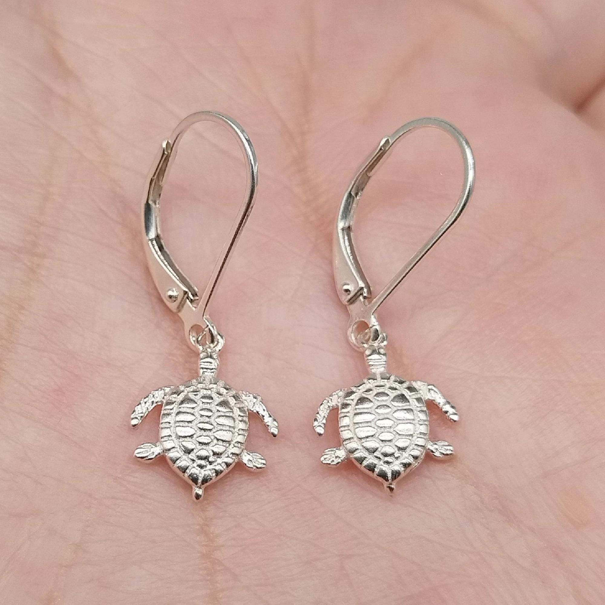 Sterling Silver Turtle Leverback Earrings: Ocean Jewelry