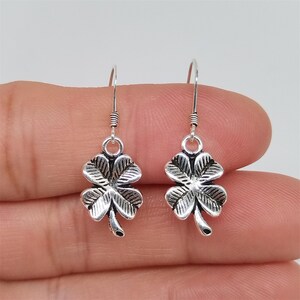 Sterling Silver Clover Drop Earrings: Lucky Four Leaf Charm