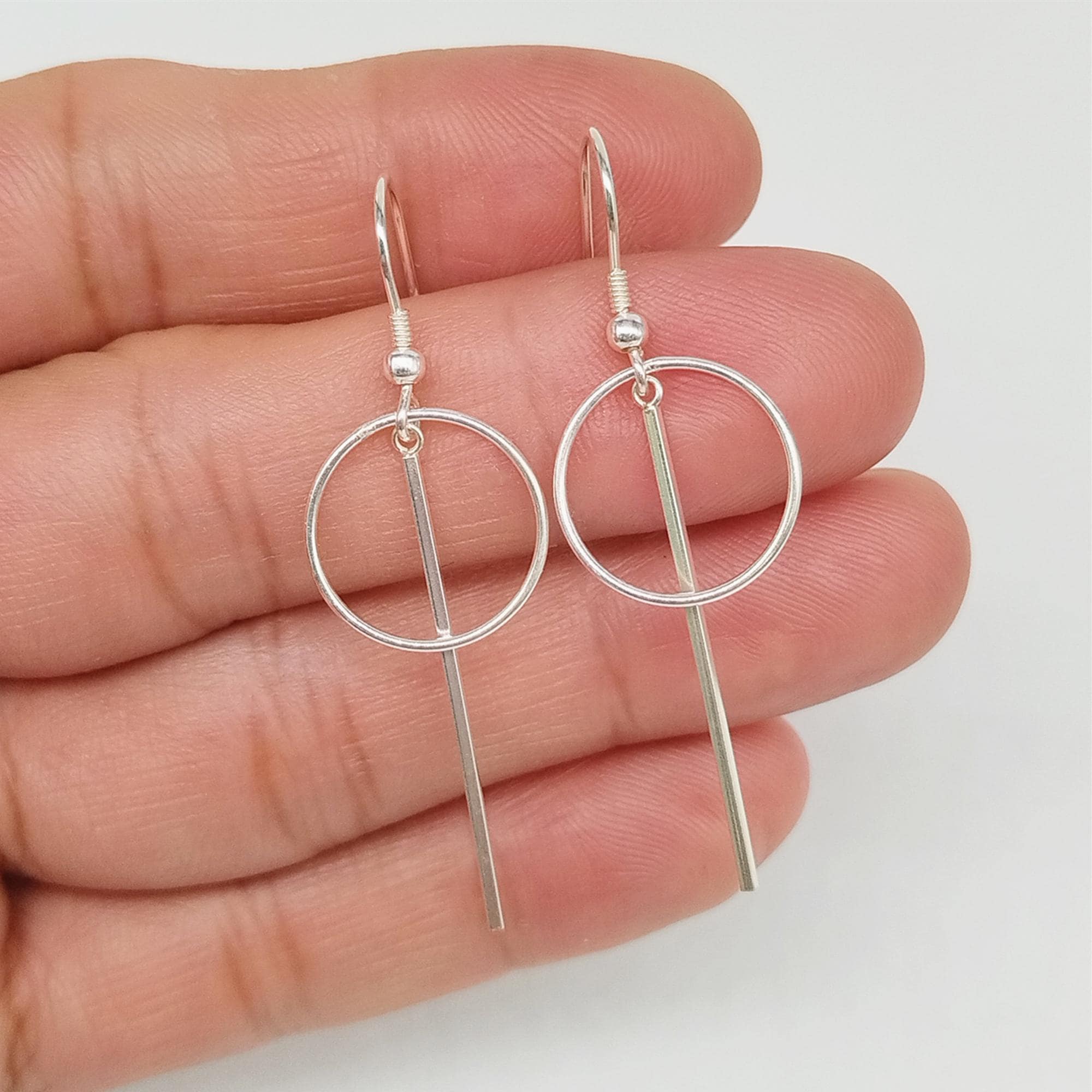 Silver Circle Earrings With Bar - Etsy
