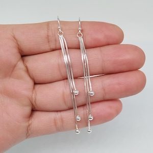 Sterling Silver Bead Tassel Earring, 925 Silver Tassel Earring, Chain Tassel Charm Earring, Drop Earring, Dangle Earring, Women Earring