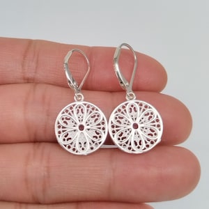 Sterling Silver Filigree Flower Earring, 925 Silver Flower Leaverback Earring, Filigree Flower Drop Earring, Filigree Charm Dangle Earring