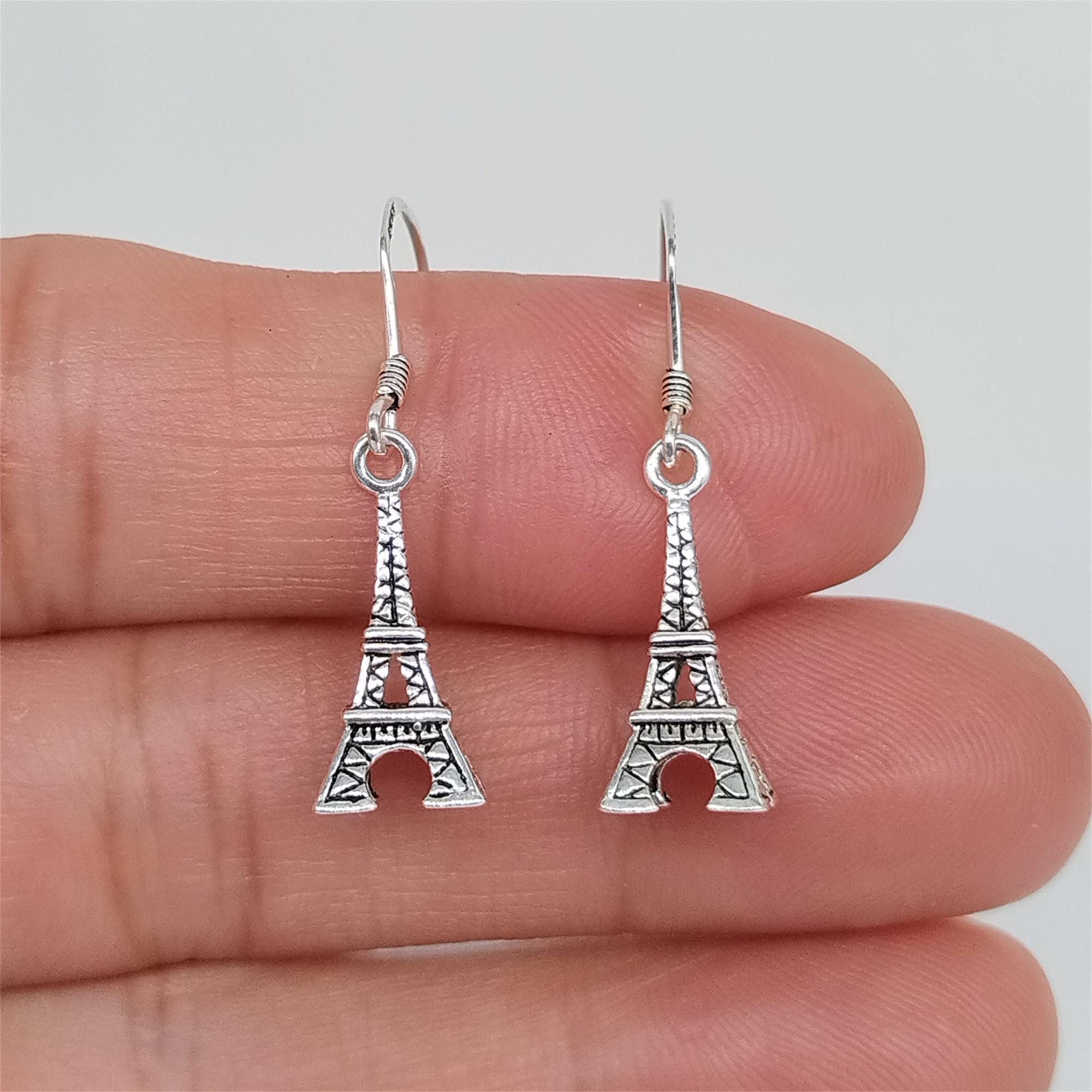 AoedeJ Eiffel Tower Stud Earrings - 925 Sterling Silver With Cubic Zirconia, Small Everyday Earrings For Women