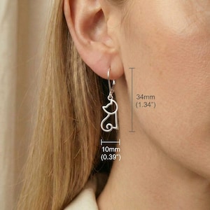 Sterling Silver Cat Earrings: Hollow Dangle Leverback Design image 2