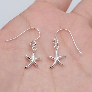 Sterling Silver Starfish Ear Wires, 925 Silver Starfish Earring, Summer Earring, Sea Earring, Ocean Jewelry, Small Starfish Hook Earring