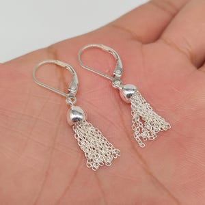 Sterling Silver Small Chain Tassel Earring, 925 Silver Chain Tassel Leaverback Earring, Tassel Drop Earring, Tassel Dangle Earring