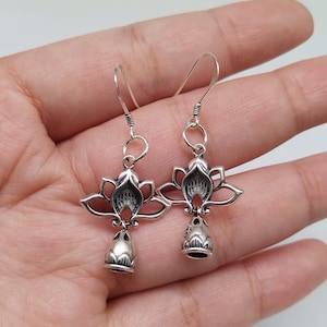 Sterling Silver Lotus Drop Earring, 925 Silver Lotus Earring, Lotus Tassel Earring, Flower Earring Wires, Lotus Flower Tassel Dangle Earring