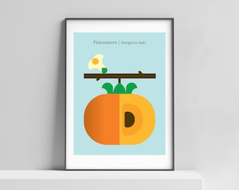 Modern persimmon print for the kitchen, kids room. Persimmon poster, food wall decor, fruit pop art, japanese art print, asian inspired art