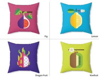 Modern Fruit Faux Suede Pillows for the home interior, minimalist fruit cushion, gift for gardener, fig pillow, lemon pillow, dragon fruit