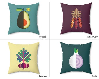 Modern Vegetable Throw Pillows for the home interior, vegetable cushion, minimalist decor, gift for gardener, gift for chef, gift for foodie