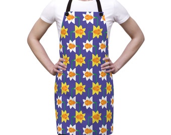 Modern Daffodil apron keeps you clean & stylish at the home, shop, studio; modern floral apron, garden gift for her, flower apron design