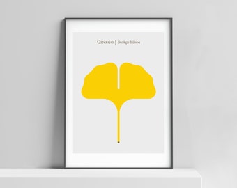 Ginkgo Leaf modern art print for the home, kitchen, cafe. Modern nature art, healing art, botanical print, saffron, minimalist design, leaf