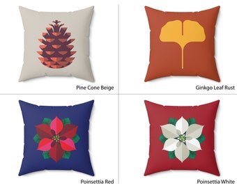 Modern Nature Pillows for the home interior, botanical cushion, minimalist pine cone, poinsettia pillow, ginkgo leaf, gift for nature lover