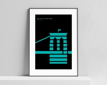 Digitally printed minimal Brooklyn Bridge print poster art for home, office. New York print, Brooklyn print, architecture print, modern art
