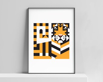 Modernes Jahr des Tigers 2022 Kunstdruckplakat für zu Hause, Kinderzimmer, Büro, Kinderzoo Tierdruck, Sternzeichen-Wanddekor