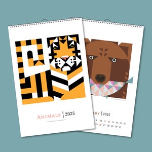 2025 Modern Animal Calendar to brighten your months, kids wall calendar, cute contemporary calendar, wildlife lover gift, childrens wall art